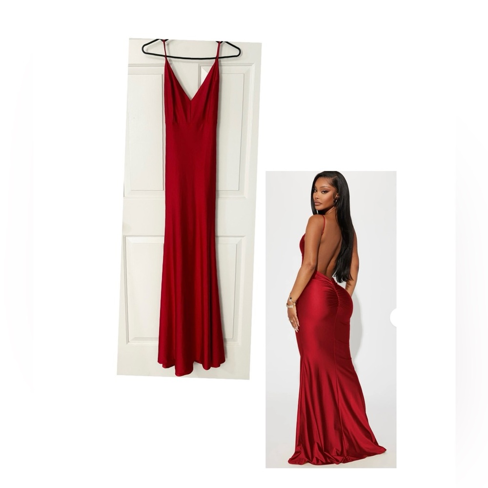 J. OUR "Walk Behind Me Red Maxi Dress, Sz M, 18% Spandex, Backless, Sleeveless